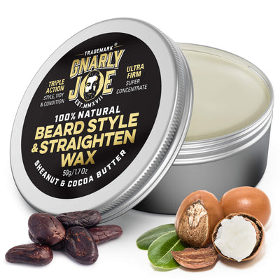 Beard Styling & Straightening Wax (Ultra-Firm Concentrated). 100% Natural, Unscented, Shea Nut & Cocoa Butter, 50g