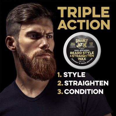 Beard Styling & Straightening Wax (Ultra-Firm Concentrated). 100% Natural, Unscented, Shea Nut & Cocoa Butter, 50g