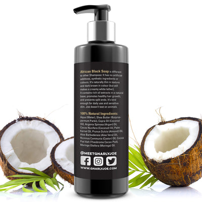 100% Natural Shampoo. African Black Soap with Argan Oil, Shea Butter and Coconut. 250ml