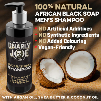 100% Natural Shampoo. African Black Soap with Argan Oil, Shea Butter and Coconut. 250ml